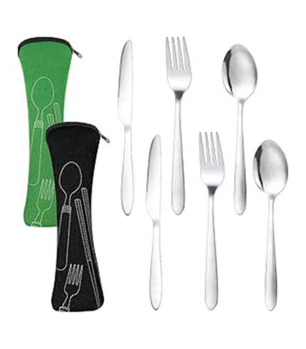 Dacitiery 6-Piece Stainless Steel Camping Cutlery Set with Bag